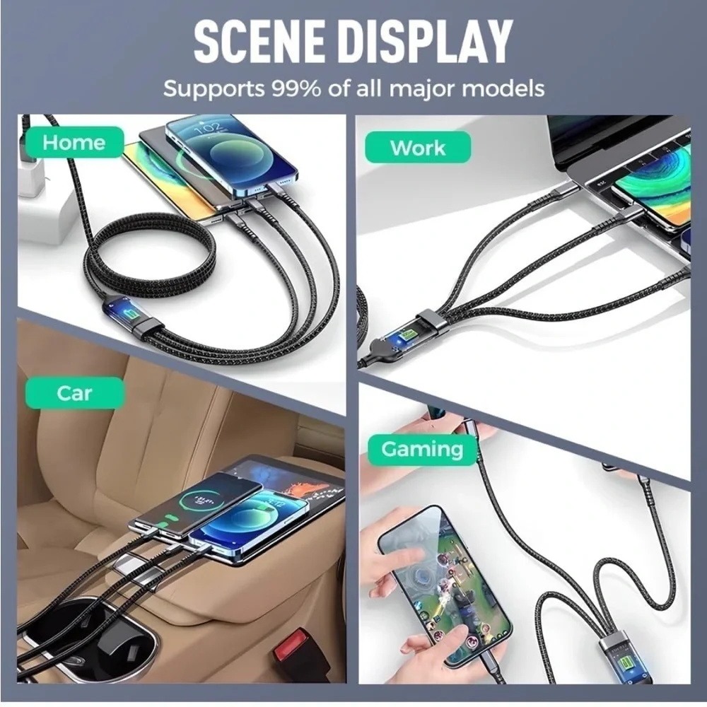 3 in 1 Multi Charging Cable, 1100W USB C Multi Charging Cable - Black - NEW